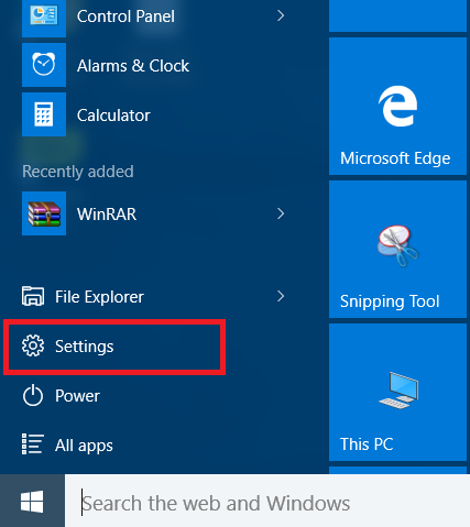 GO TO WINDOWS SETTINGS FROM START MENU